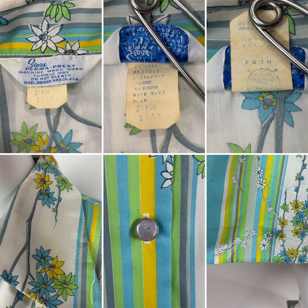Vintage 60s Striped Dress Womens Large Blue Green Colorful Spring Shirtdress - Picture 10 of 13